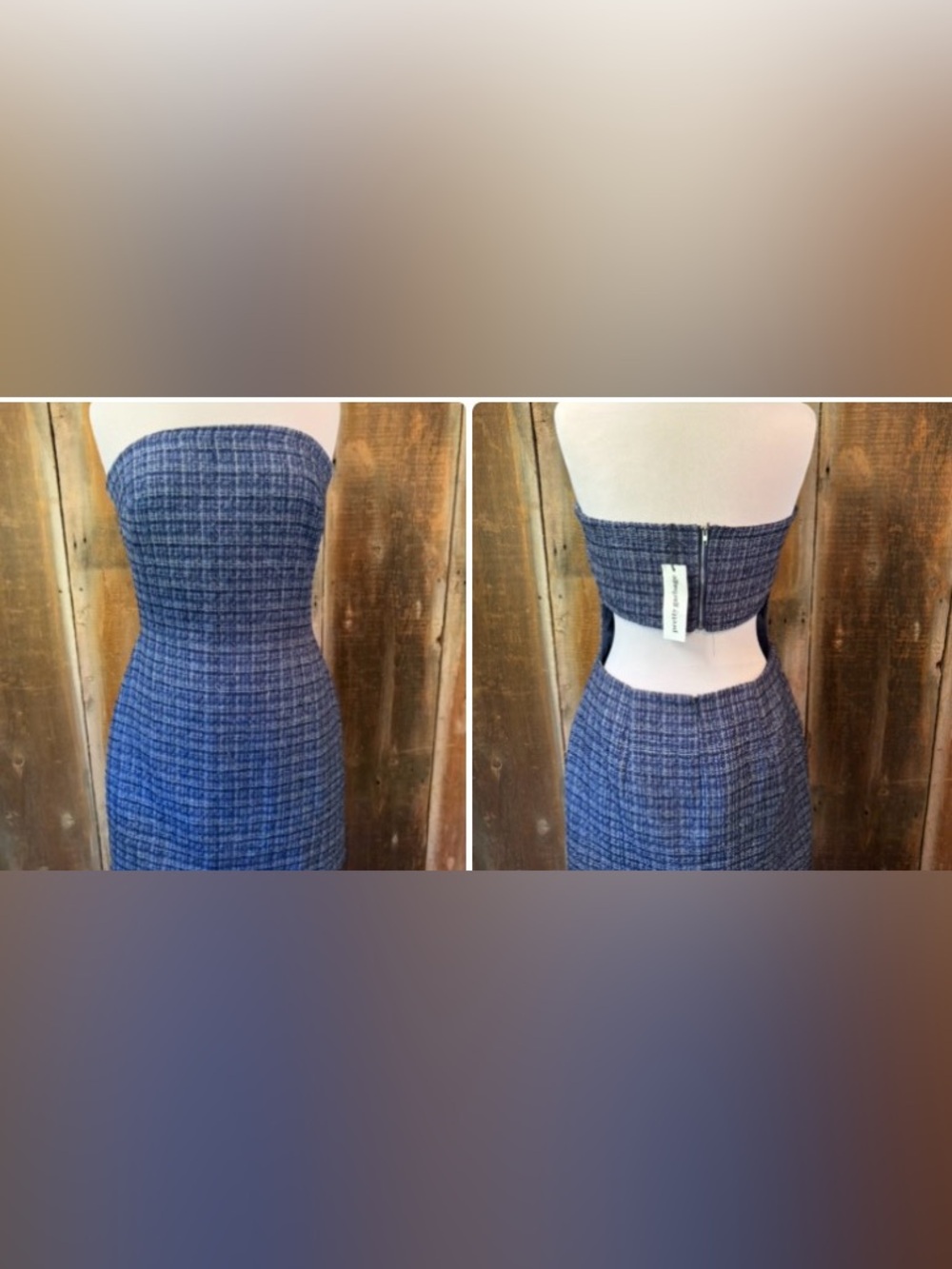 NEW PRETTY GARBAGE Navy tweed mini Dress Open Back Cut out Large NWT